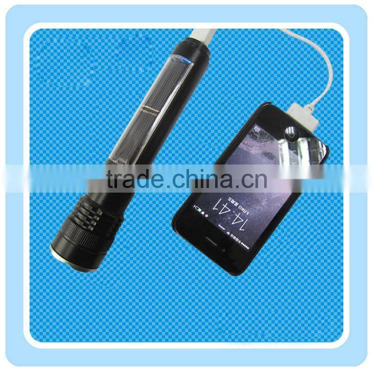 China manufacture aluminium alloy body usb phone charger solar torch