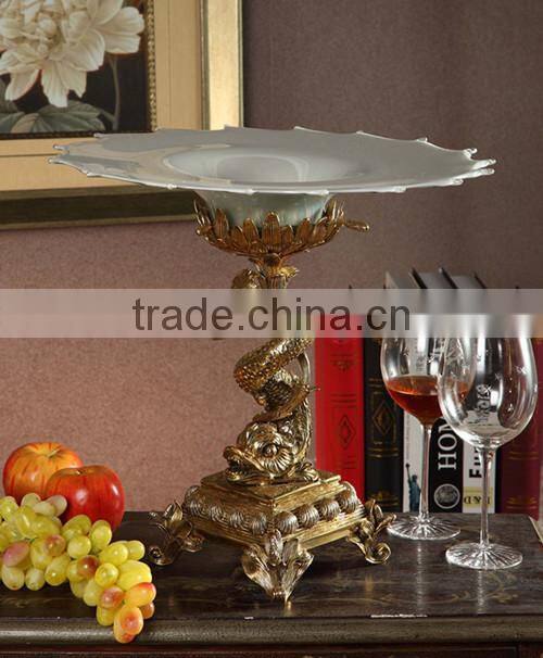 Ichthyosaur Shape Home Decorative Tray, Royal Brass with Crystal Art Tray (BF01-0205-1)