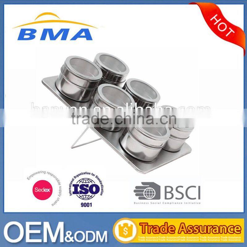Six Pieces Magnetic Stainless Steel Spice Jar Set With Rack