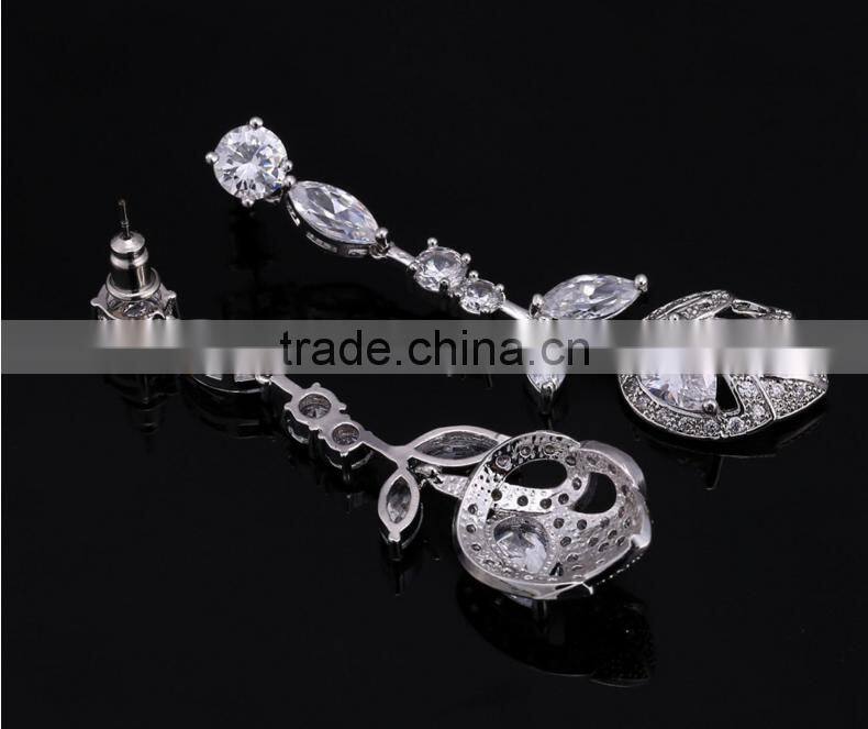 Wholesale Stock Small Order Fashion Women Long Style Rose Flower Zircon Earrings
