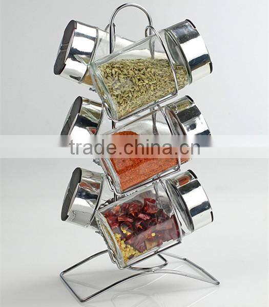 6pcs oval spice jar set with metal rack