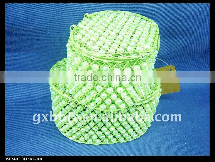 Green pearl wire foldable storage cube box set with lid