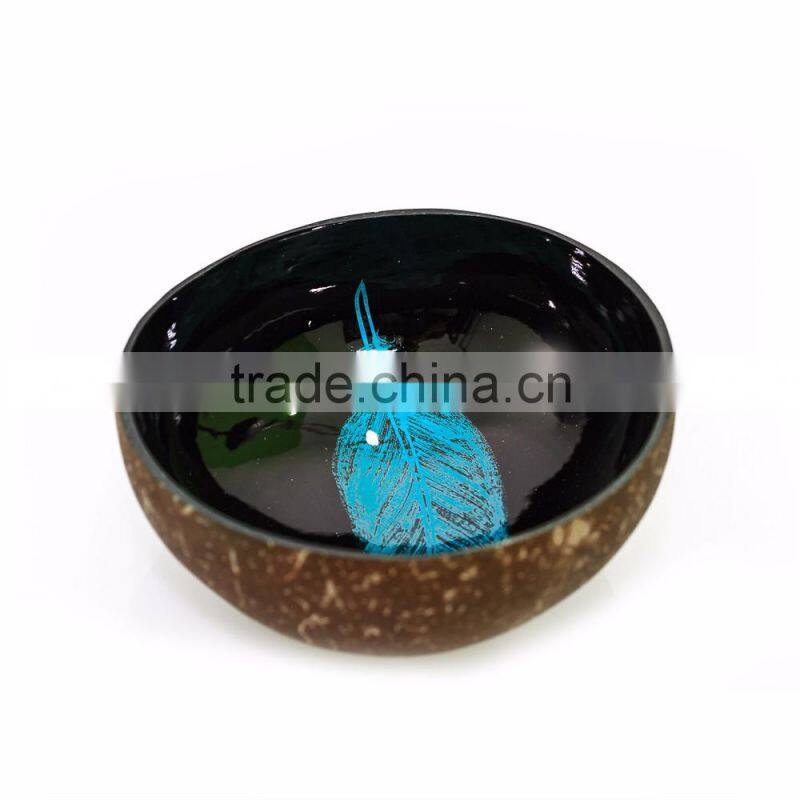 Coconut shell bowls with beautiful panted inside, handmade lacquer coconut bowl, 100% made in Vietnam