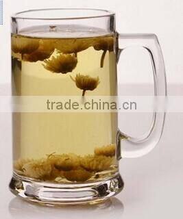 Customized printing glass water cup with handle