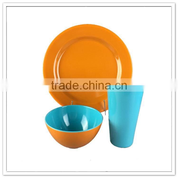 Premium bright color 3 Pcs plastic dinnerware melamine dinner set wholesale