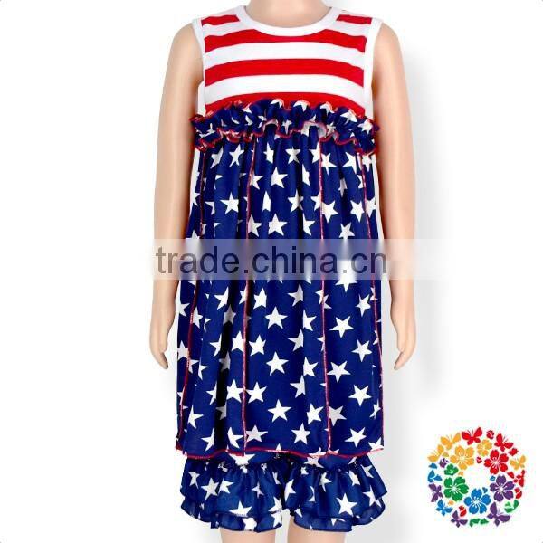 July 4th Party American Flag Wear Dresses For Girls White Red Striped Baby Girl Cotton Dresses Wholesale National Day Kids Dress