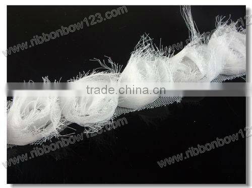 white flower wedding fabirci rose stand on ribbon