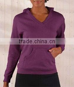 Ladies French Terry V-Neck Hooded Pullover