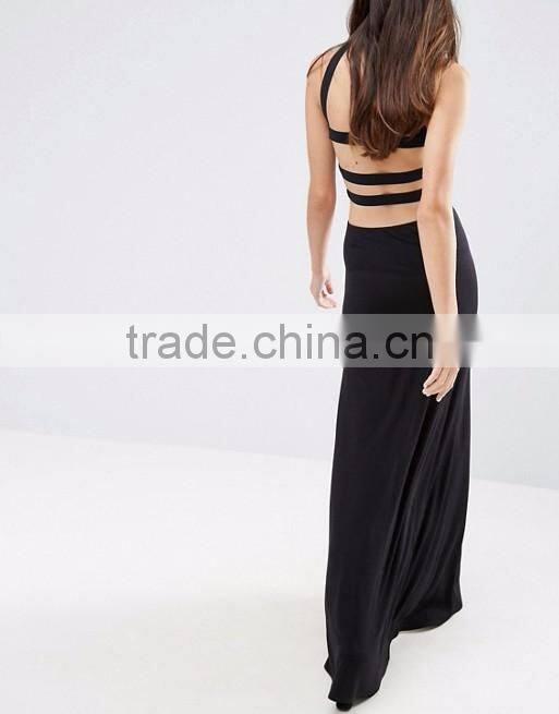 Ladies fashion clothing black color thigh split long maxi skirt