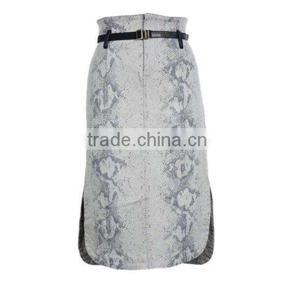 Hot selling women new model modern skirt winter long a-line straight tube skirt waist belt print skirt