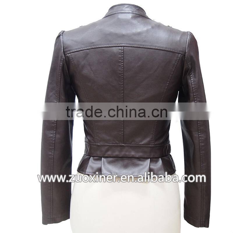 2014 newst style women's fashion lace with leather pu jacket