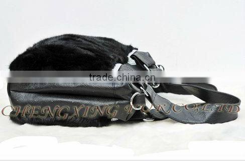 CX-H-03 China Wholesale Trendy Real Mink Fur Ladies Leather Bags Handbags