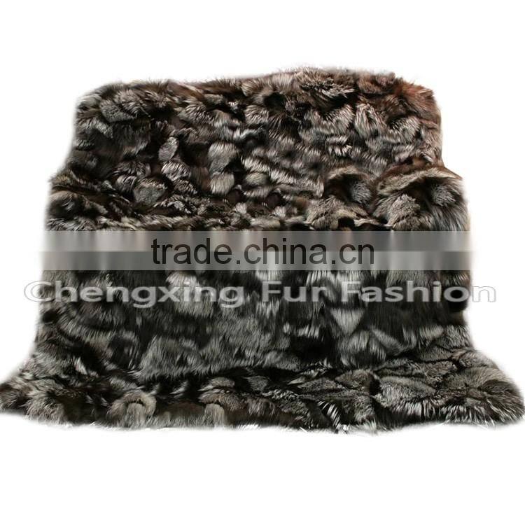 CX-D-116 Wholesale Luxury Real Silver Fox Fur Throw And Fur Blanket