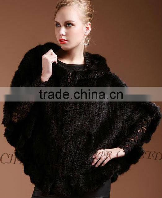 CX-B-M-06 Latest Womens Genuine Real Knitted Mink Fur Shawl Hoodied
