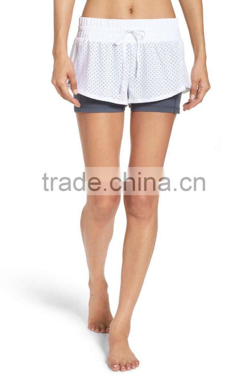MGOO OEM Service Double Layer Performance Shorts Perforated Dri Fit Sports Short Pants With Drawstring Waist