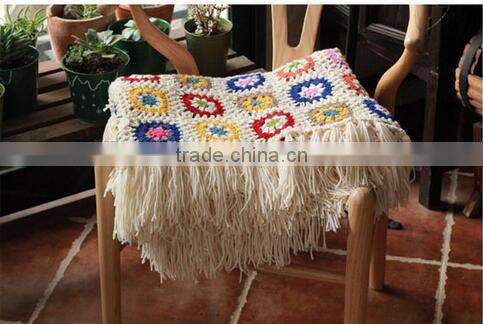 2017 latest floral pattern mixed chic fringed fancy hand crochet blanket