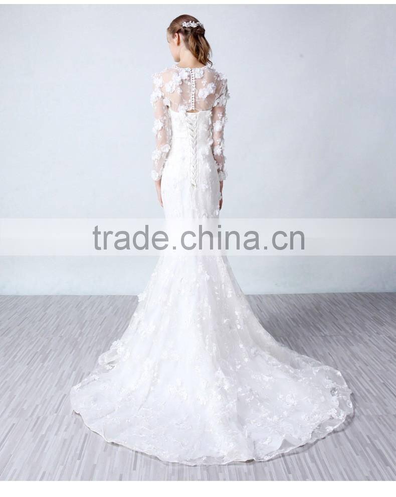 2017 wholesale custom long sleeve mermaid wedding dress