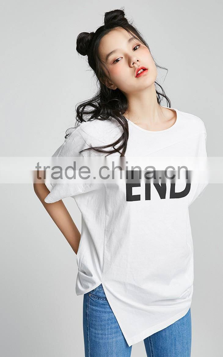 2017 wholesale white t-shirt custom screen printing longline t shirt