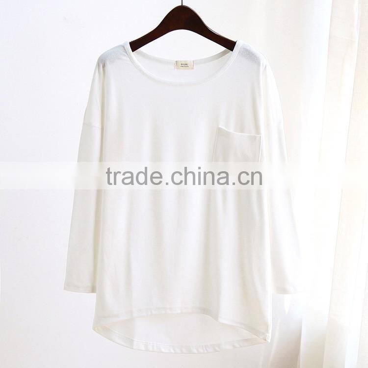wholesale long sleeve casual women t-shirt with pocket