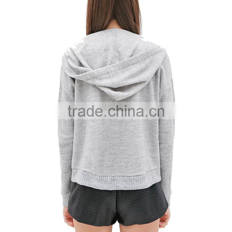 loose drop shoulder front zipper wool-blend sweater hooded cardigan with pockets