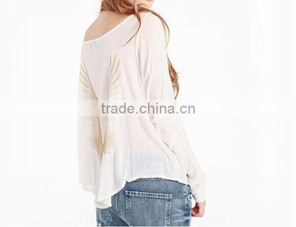 New design plus size round neck black and white loose bat sleeve casual clothes Wing printing t shirt blank t-shirt