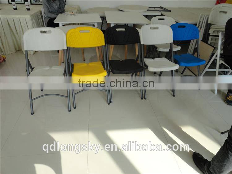 LS-4011 light weight outdoor Furniture Use cheap Dining chair white rental plastic folding Chair HDPE with metal painting frame