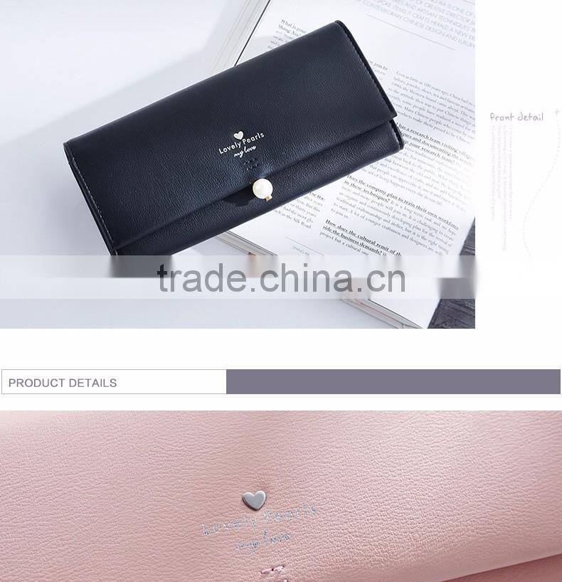 Fashion Pearl Korean Style Women Wallet PU Long Clutch Wallet Lady Clutch Coin Pocket Card Holder