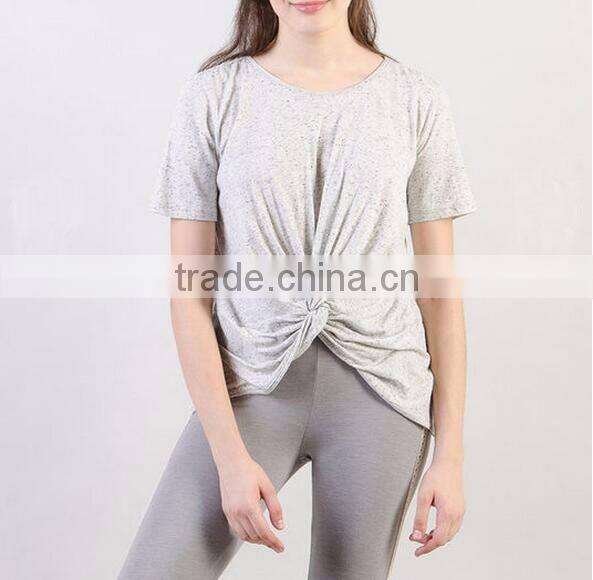 T shirt cheap price wholesale lady t-shirt with knot front