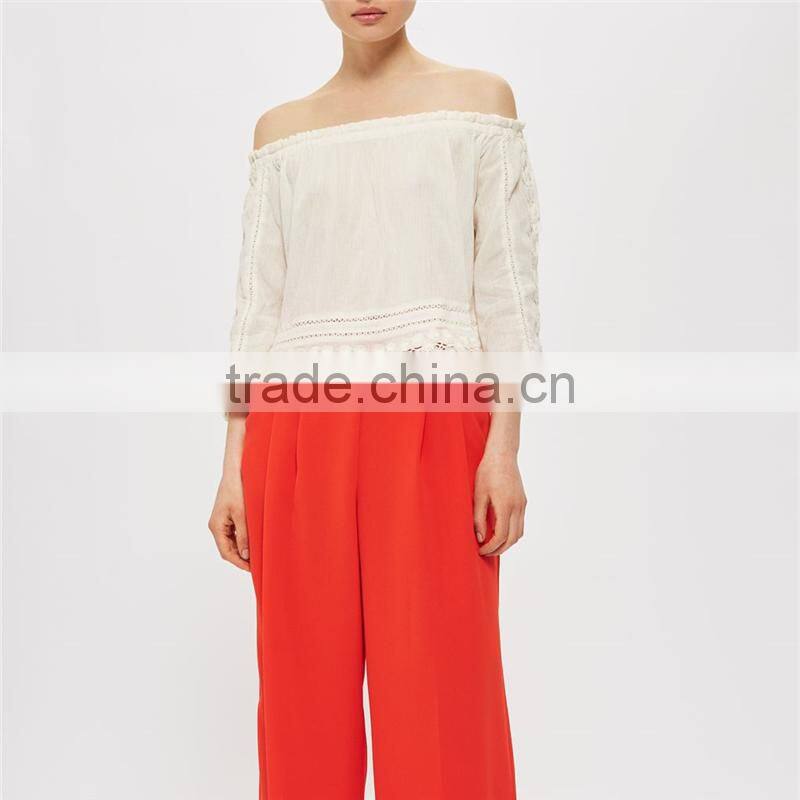 Factory direct sale boho style off shoulder crochet long sleeve female tops