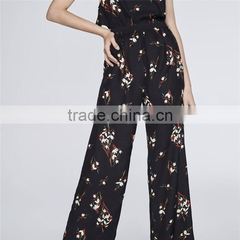 Chic ropa mujer floral wide legs shape print black dressy pants outfits