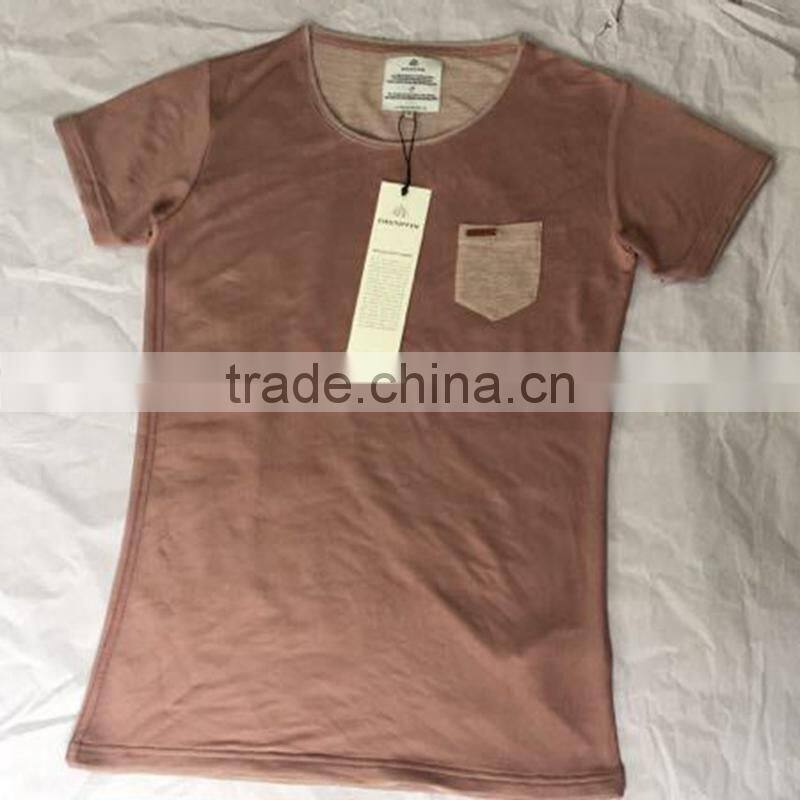 Beige Tailored Fitting Chest Pocketed T-Shirts for Men