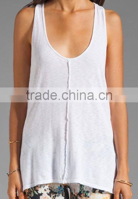 women's slub jersey swing racer back square cut tank tops in white