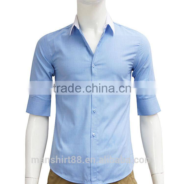 high quality contrast color half sleeve men dress shirt