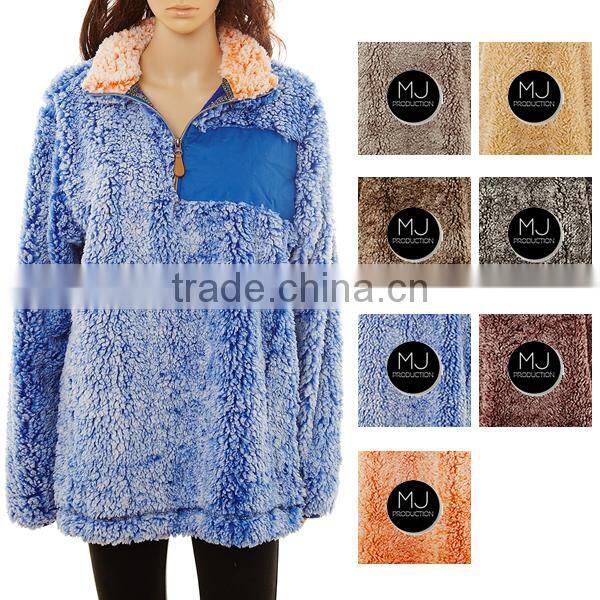 Wholesale Womens 1/4 Zip Frosted Fleece Pullover