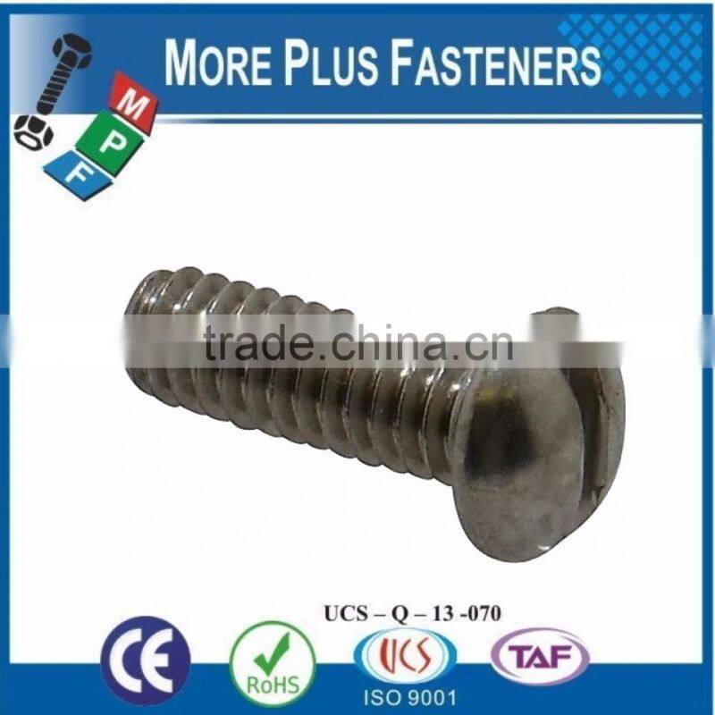 Made in Taiwan Aluminum Stainless Steel Zinc Plated Round Head Slotted Drive Machine Screw
