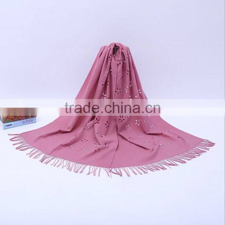 Classic jacquard cashmere hollow out design acrylic long lady scarf