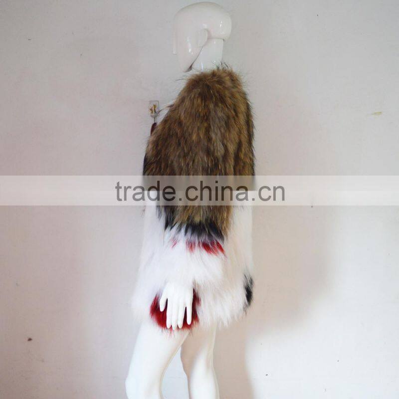 SJ045-01 China Glossy Sumptuous Raccoon Knitted Fur Coats/Women Coats with out Lining/Multicolor Fur Coats