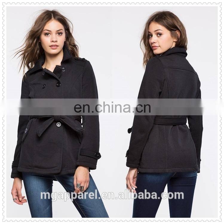 china OEM fashion women clothes notch collar belted long fleece lined winter coat