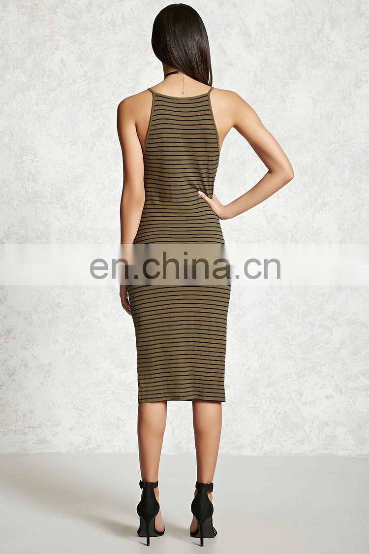 Fashion Rayon Striped Bodycon Midi Dress 2017