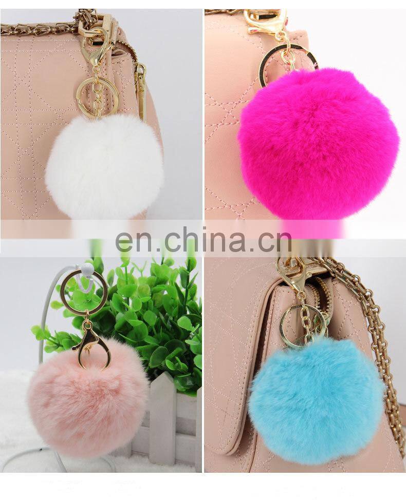 2016 Beautiful and Softly Multicolor Fur Ball Keychain Genuine Rabbit Fur Pom Pom Key Chain