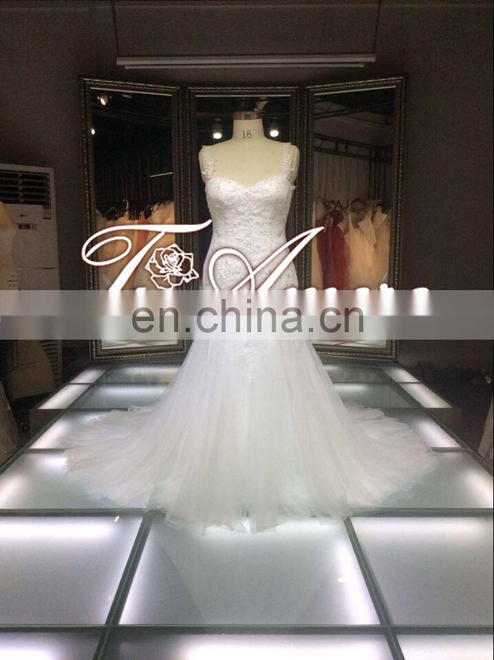 1A051cx Charming Lace Up Appliqued Sweetheart Spaghetti Srtaps Floor-lenghti Sweep Train Mermaid Wedding Dress 2016