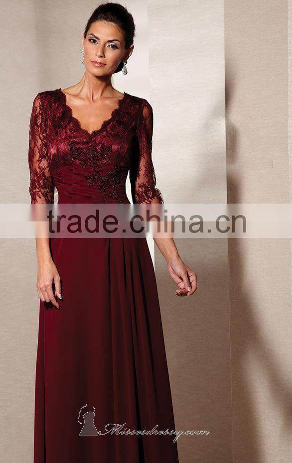 Elegant Mother of the Bride Dress with Beading and Appliques Three Quarter Sleeve High Quality Satin Mother of the Bride Dress