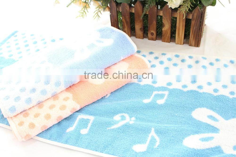 towel manufactory customized white rabbit pattern yarn-edyed pure cotton children towel
