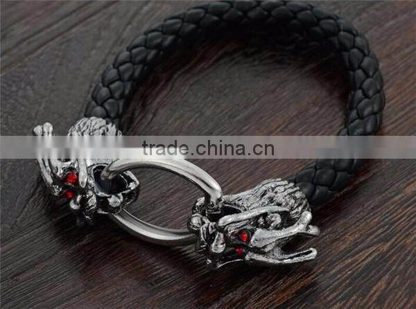 8mm men snakeskin leather oval hasp alloy dragon head bracelet