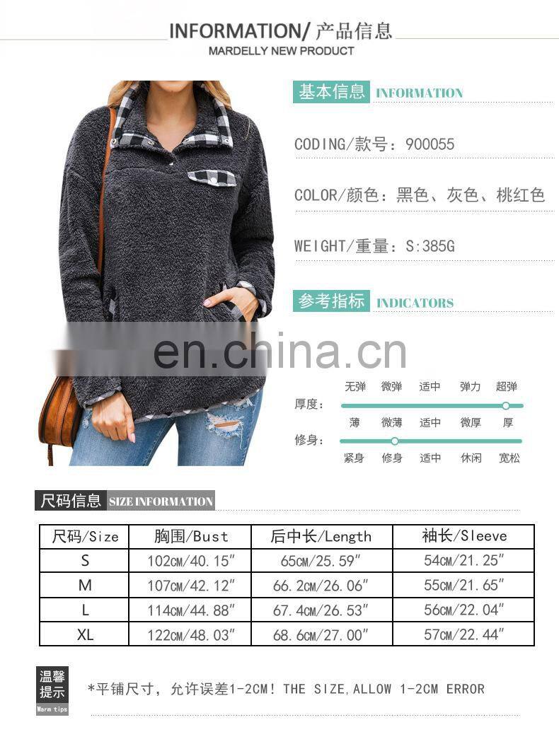 Factory Wholesale Hot sale 2020 Autumn and winter fashion lattice splice pocket button blouse home sweater home comfortable out