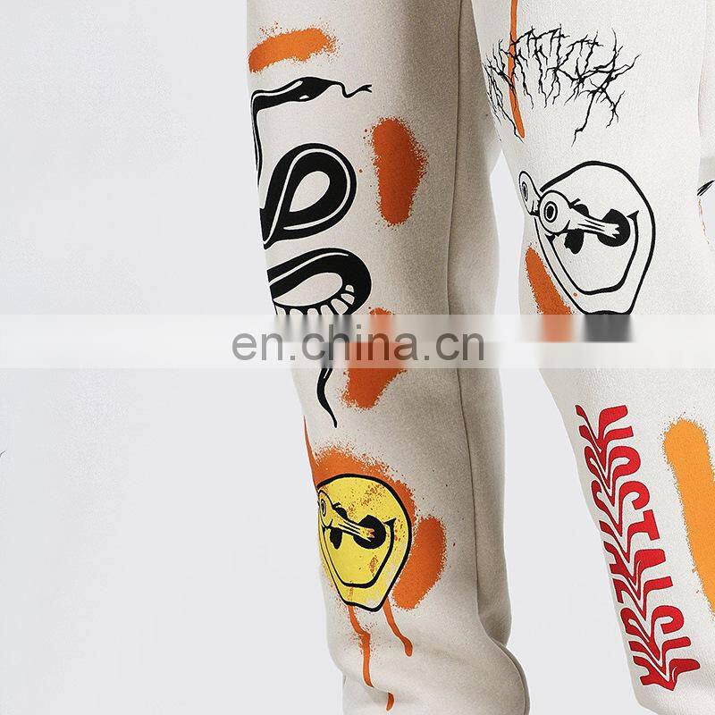 2021 autumn and winter new fashion street trend multi-pattern printing strap thick warm casual pants