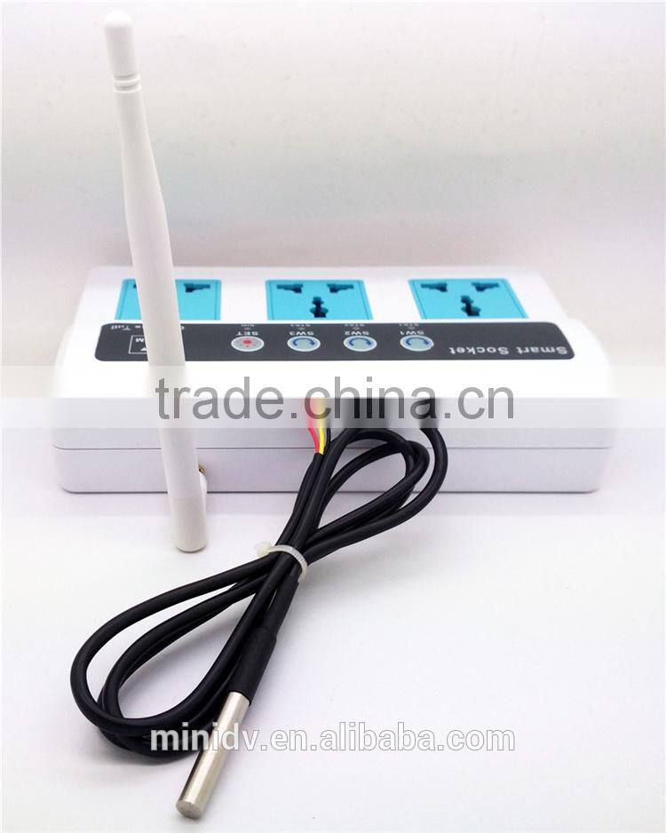 2200W 10A QUADBAND SMS/CALL Remote Controlled GSM Power Socket with 3 Outlets Which Also Supports Temperature Control