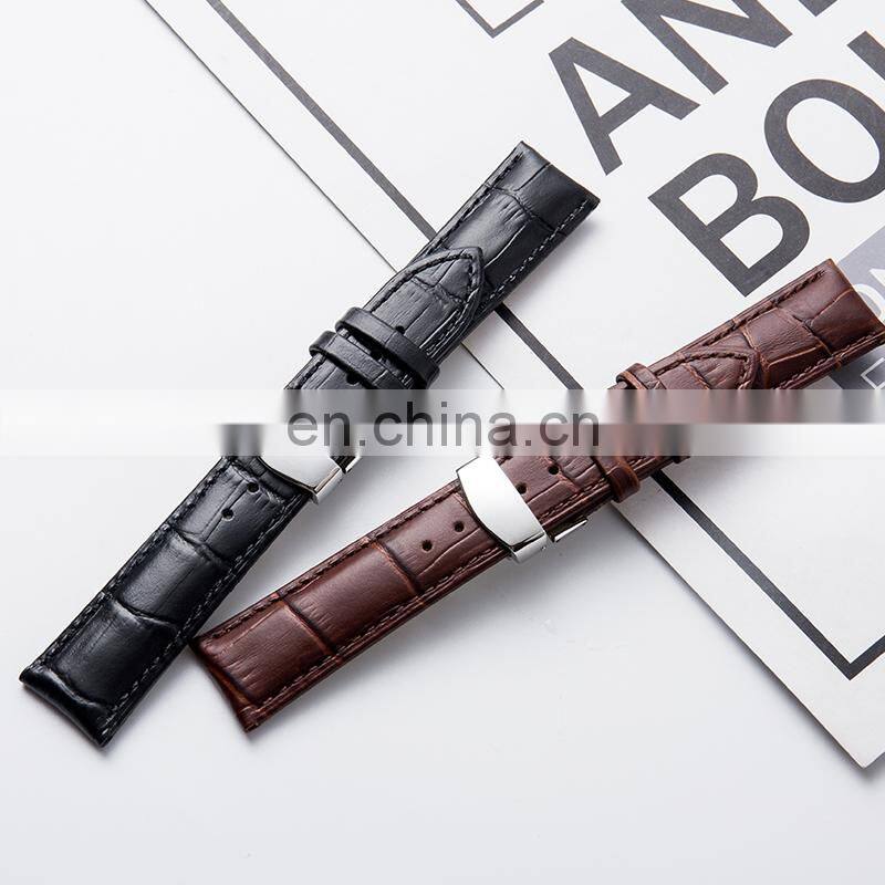 High Quality Genuine Leather Watch Bands Strap Stainless Steel Butterfly Single Snap Buckle Watch Accessories