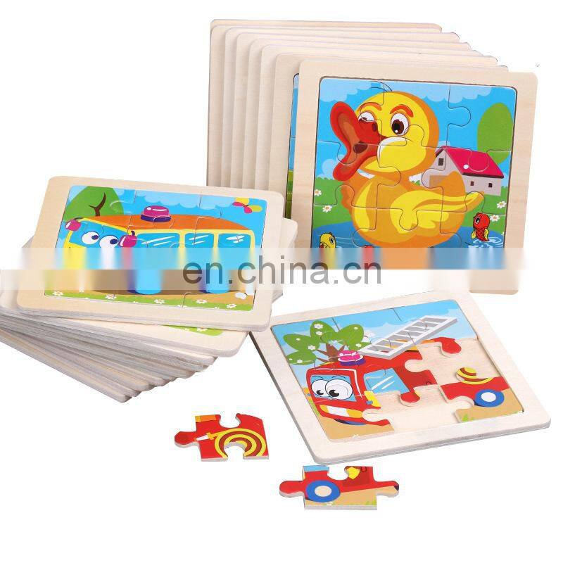 Intelligence Kids Toy Wooden 3D Puzzle Jigsaw Tangram for Children Baby Cartoon Animal/Traffic Puzzles Educational Learning Toys