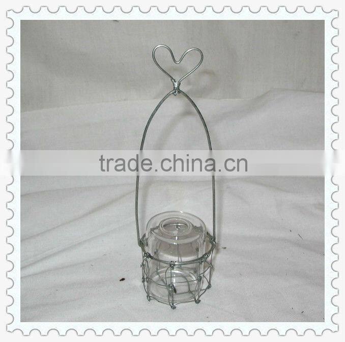 heart-shade handmade wrought iron candle stand with handle